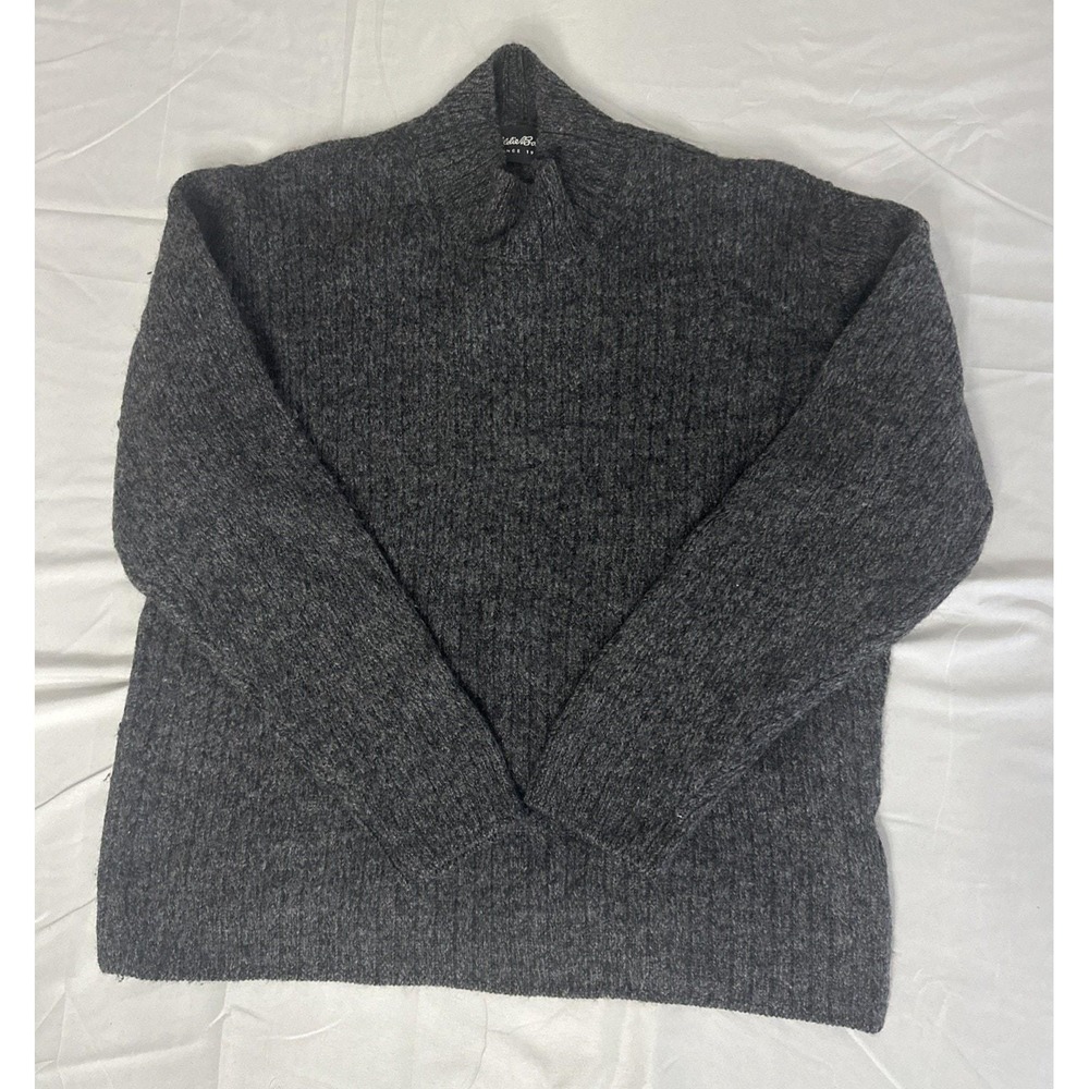 Vintage Eddie Bauer Women's Mock‎ Turtleneck Sweater Sz L Gray 100% Lambswool